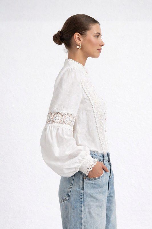 Lace - Blusa blanca de encaje para mujer