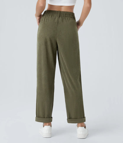 Corduroy - Pantalones casuales de pana de talle medio con bolsillo con cremallera
