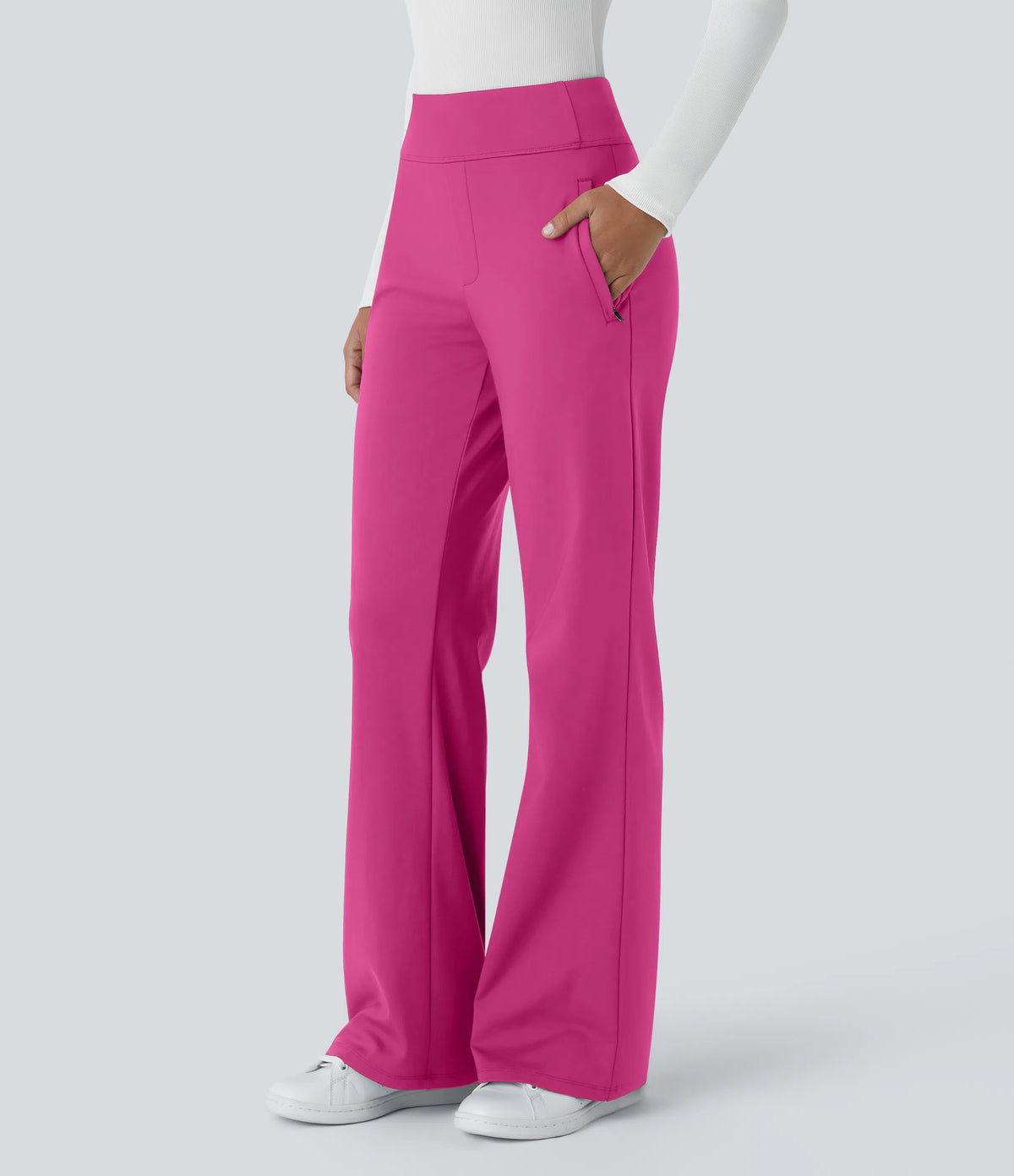Flex - Pantalones de trabajo acampanados de talle medio DayStretch con un bolsillo lateral con cremallera