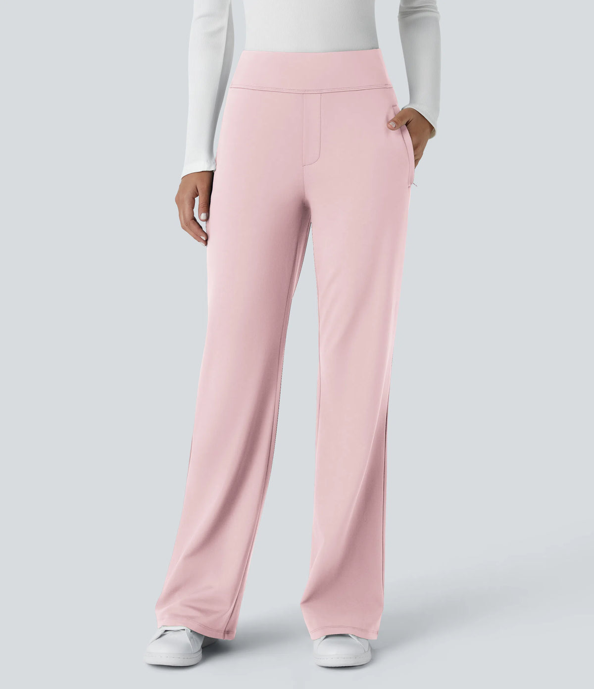 Flex - Pantalones de trabajo acampanados de talle medio DayStretch con un bolsillo lateral con cremallera