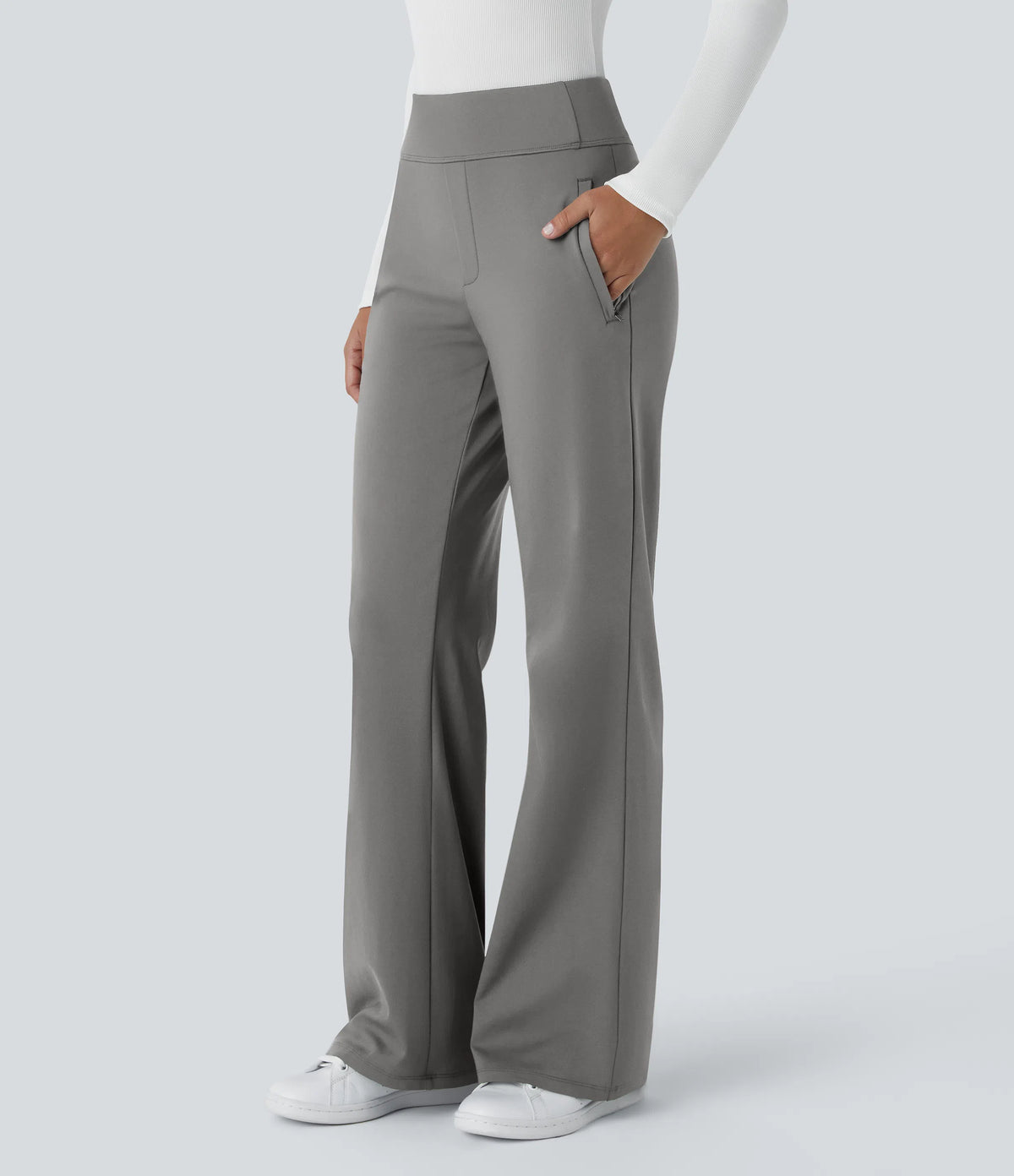 Flex - Pantalones de trabajo acampanados de talle medio DayStretch con un bolsillo lateral con cremallera