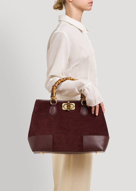 Bolso Bamboo Babe en ante y piel burdeos