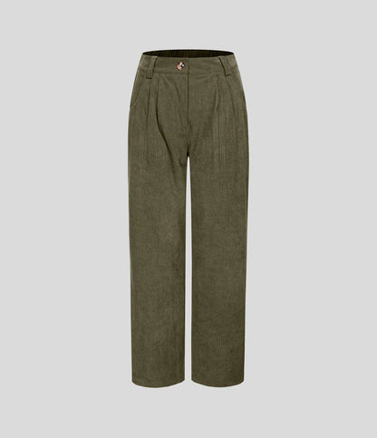 Corduroy - Pantalones casuales de pana de talle medio con bolsillo con cremallera