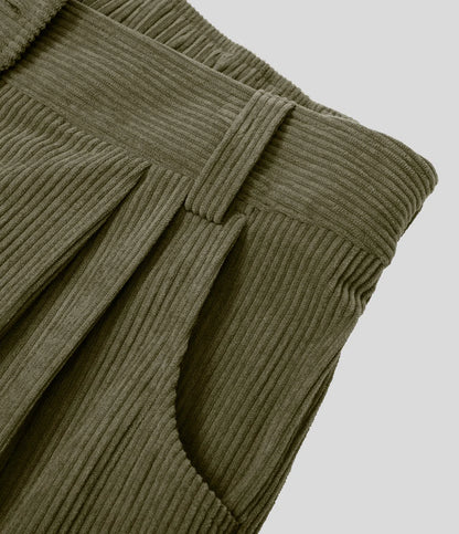 Corduroy - Pantalones casuales de pana de talle medio con bolsillo con cremallera