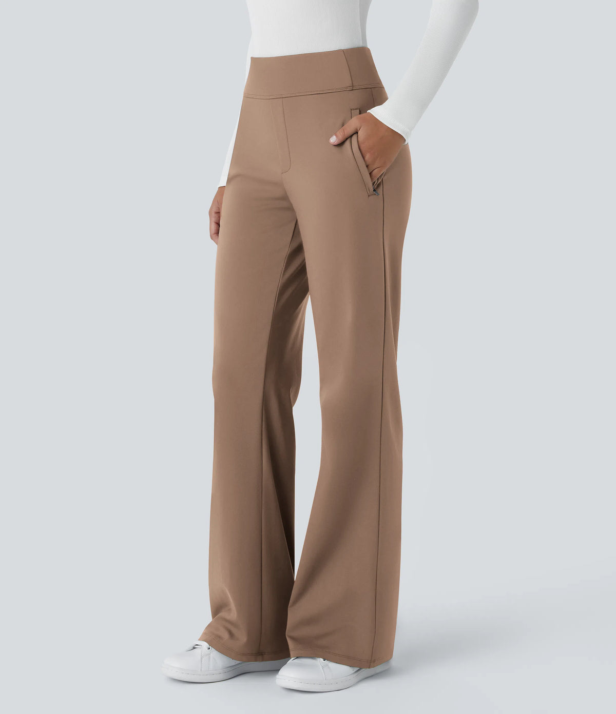 Flex - Pantalones de trabajo acampanados de talle medio DayStretch con un bolsillo lateral con cremallera