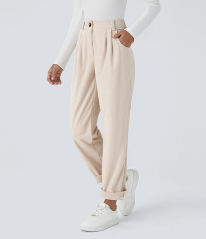 Corduroy - Pantalones casuales de pana de talle medio con bolsillo con cremallera