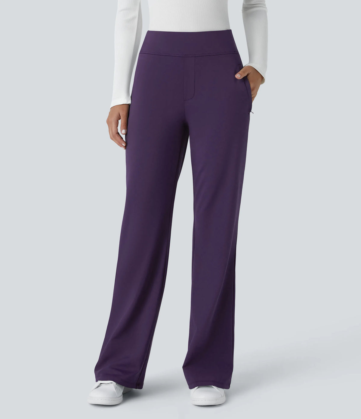Flex - Pantalones de trabajo acampanados de talle medio DayStretch con un bolsillo lateral con cremallera