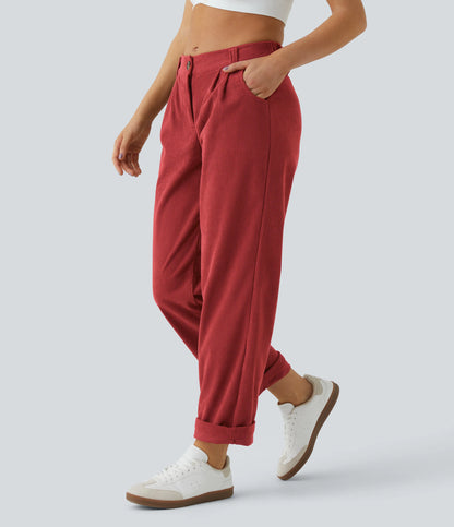 Corduroy - Pantalones casuales de pana de talle medio con bolsillo con cremallera