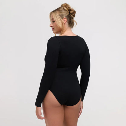 Slip - Body moldeador de manga larga acanalado con braguita.