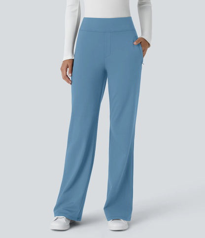 Flex - Pantalones de trabajo acampanados de talle medio DayStretch con un bolsillo lateral con cremallera