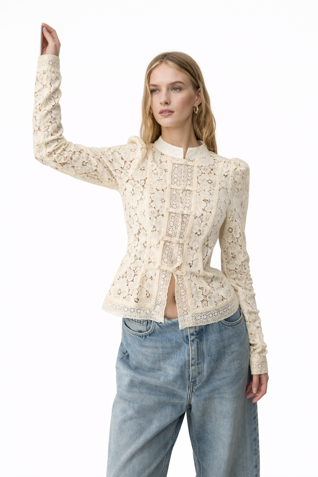 Lace - Blusa estampada de encaje para mujer