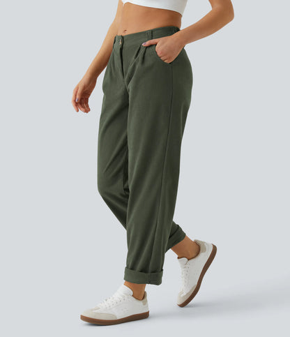 Corduroy - Pantalones casuales de pana de talle medio con bolsillo con cremallera