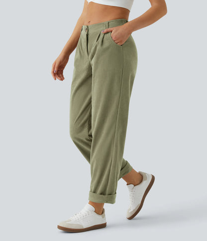 Corduroy - Pantalones casuales de pana de talle medio con bolsillo con cremallera