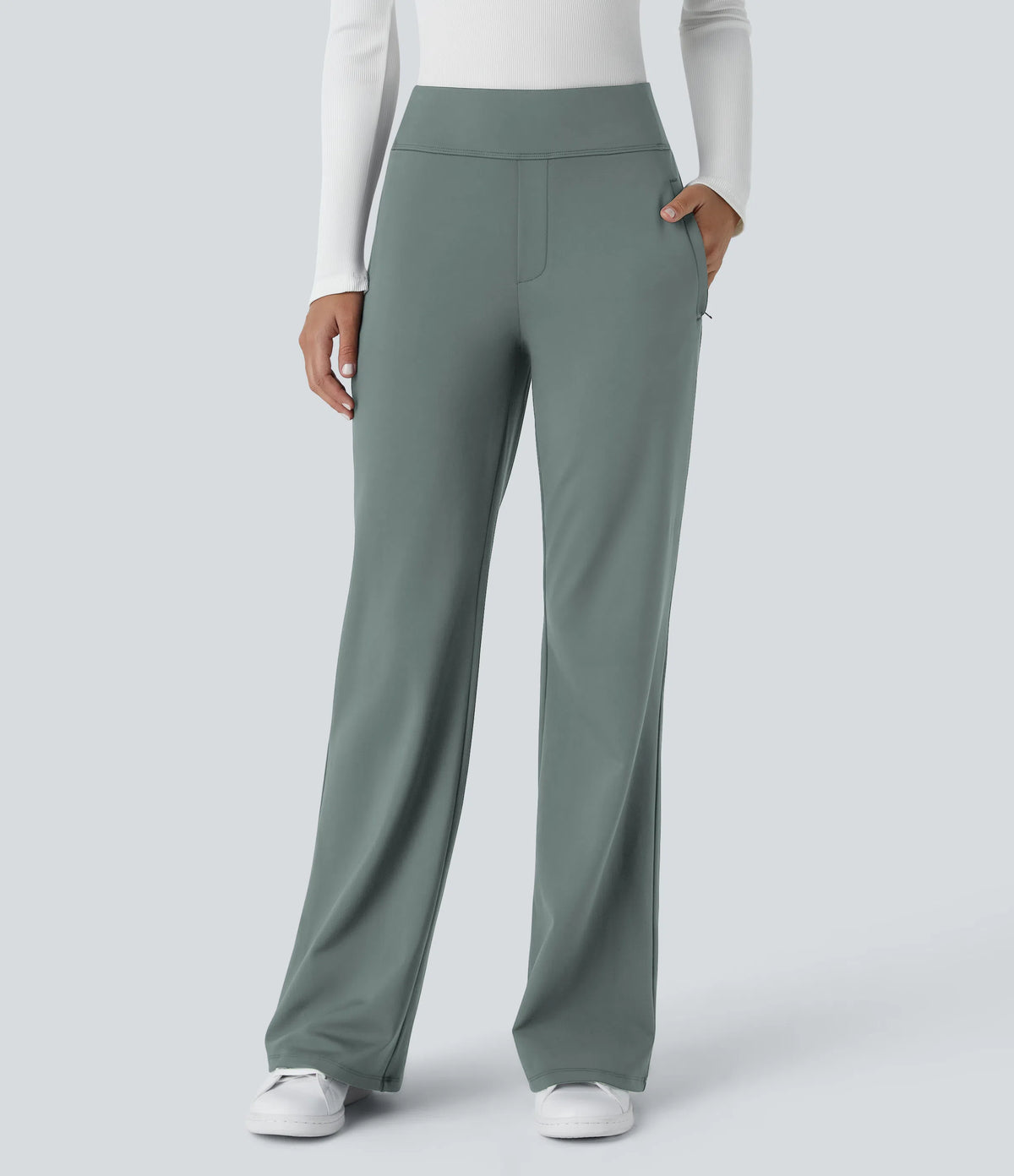 Flex - Pantalones de trabajo acampanados de talle medio DayStretch con un bolsillo lateral con cremallera