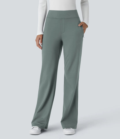 Flex - Pantalones de trabajo acampanados de talle medio DayStretch con un bolsillo lateral con cremallera
