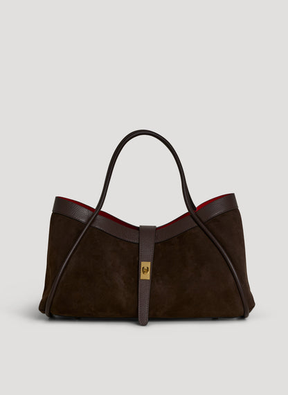 Bolso Mayfair en ante y piel Togo marrón oscuro