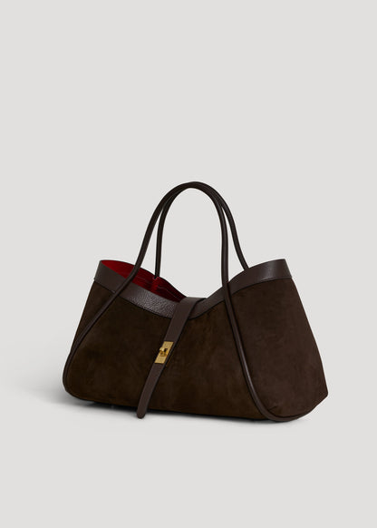 Bolso Mayfair en ante y piel Togo marrón oscuro