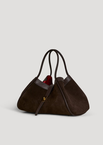 Bolso Mayfair en ante y piel Togo marrón oscuro