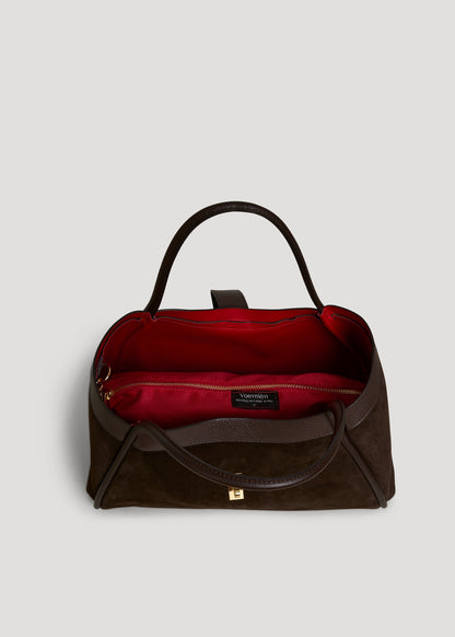 Bolso Mayfair en ante y piel Togo marrón oscuro