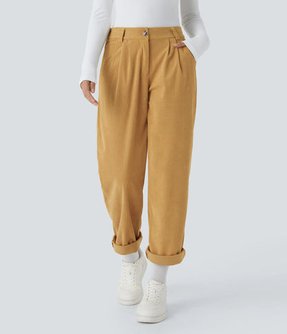 Corduroy - Pantalones casuales de pana de talle medio con bolsillo con cremallera