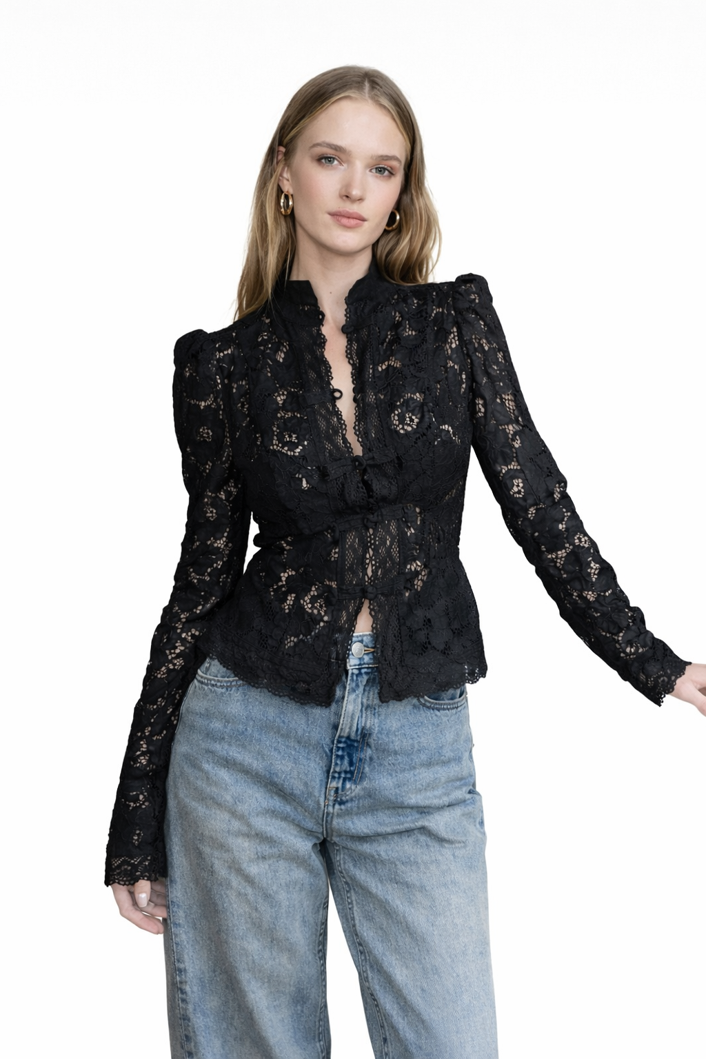 Lace - Blusa estampada de encaje para mujer
