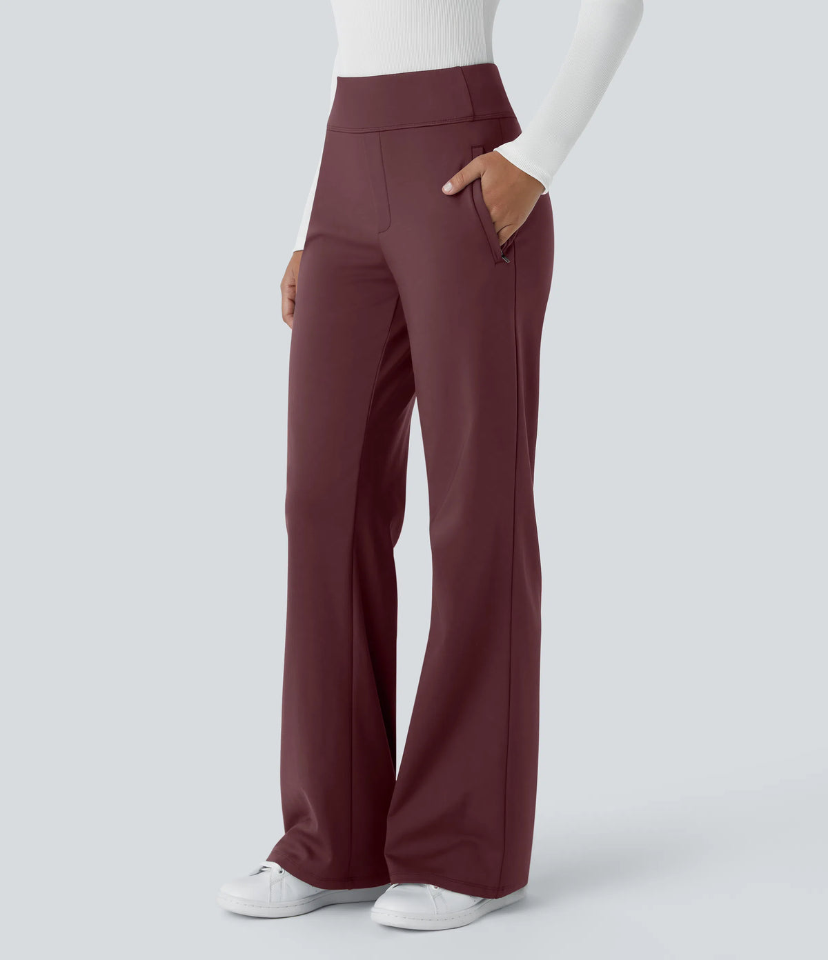 Flex - Pantalones de trabajo acampanados de talle medio DayStretch con un bolsillo lateral con cremallera