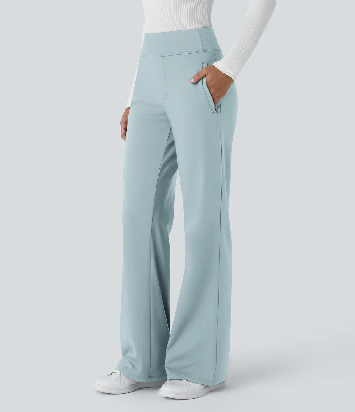 Flex - Pantalones de trabajo acampanados de talle medio DayStretch con un bolsillo lateral con cremallera