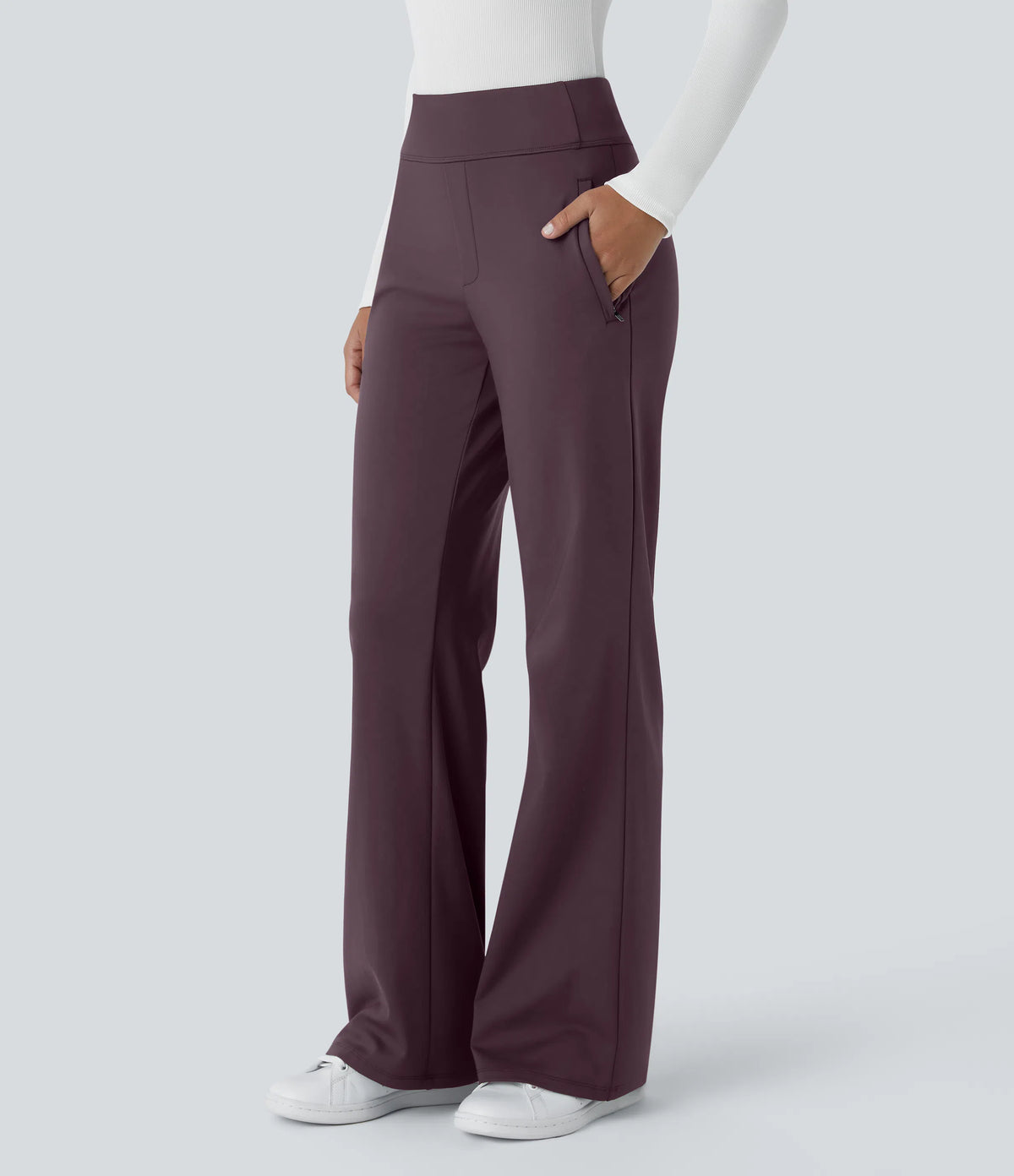 Flex - Pantalones de trabajo acampanados de talle medio DayStretch con un bolsillo lateral con cremallera