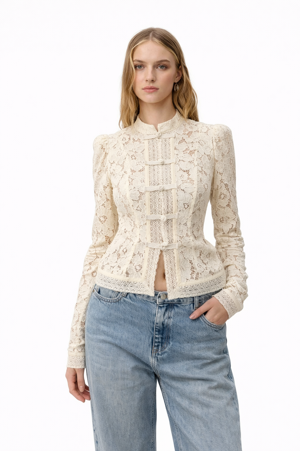 Lace - Blusa estampada de encaje para mujer