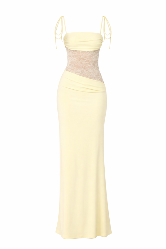 Estiloso - Vestido Largo con Encaje y Aberturas Laterales