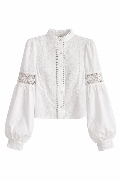 Lace - Blusa blanca de encaje para mujer