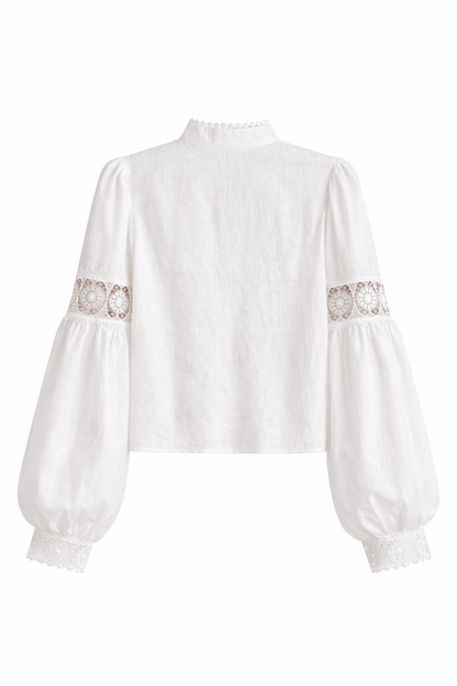 Lace - Blusa blanca de encaje para mujer