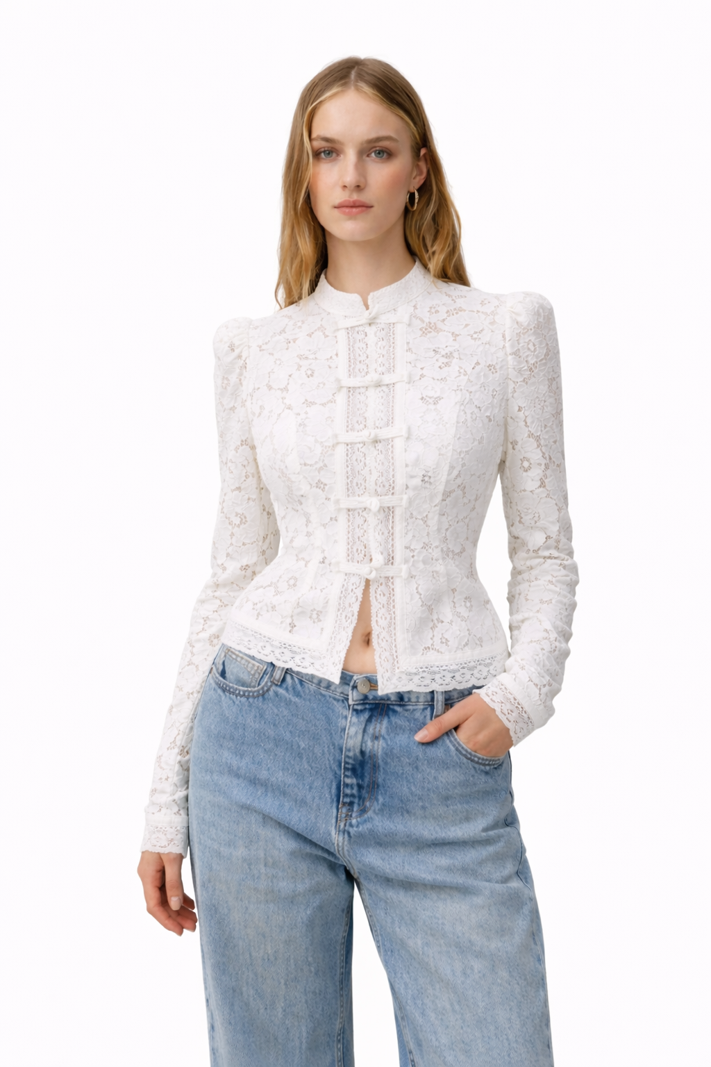 Lace - Blusa estampada de encaje para mujer